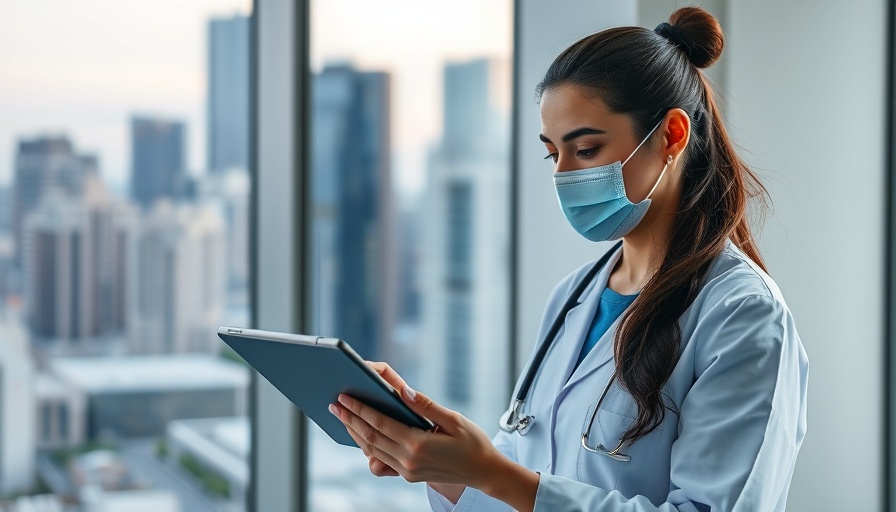 AI in healthcare: doctor using digital tablet with holographic interface.