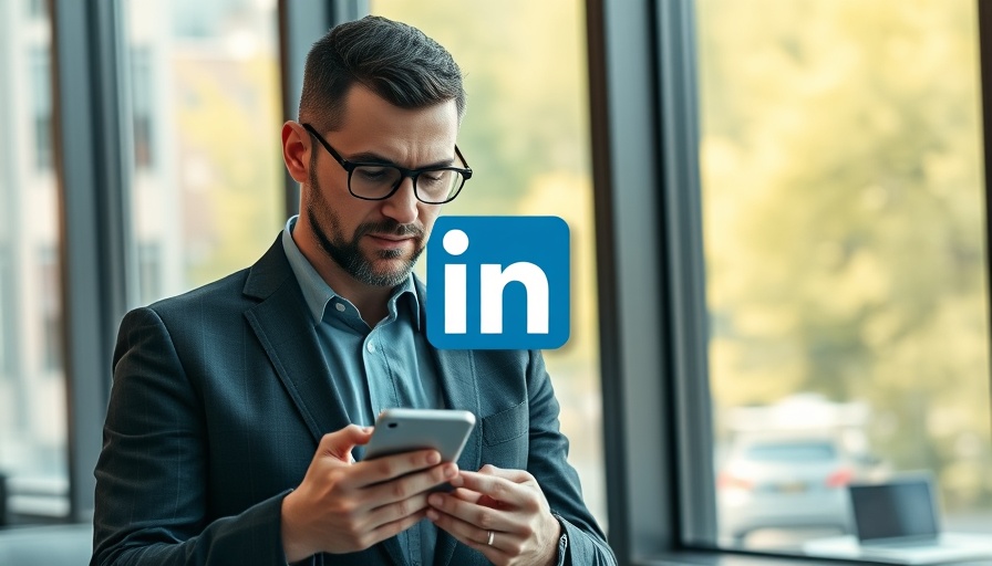 LinkedIn lead generation: professional using smartphone in office.