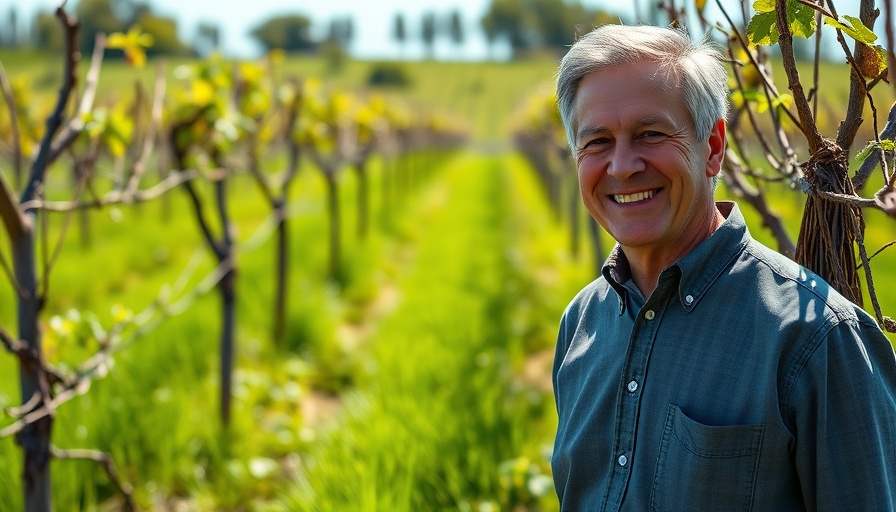Man in vineyard, Jeff Cohn Cellars closing, sunny day