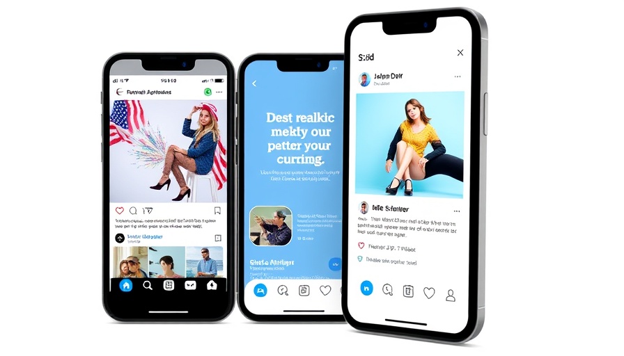 Smartphone screens showing social media ads with varying sizes, discussing charging for ads based on visual size.