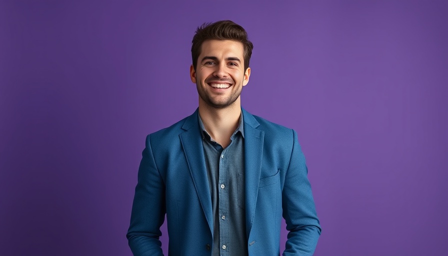 Smiling man in a blue blazer at a conference.