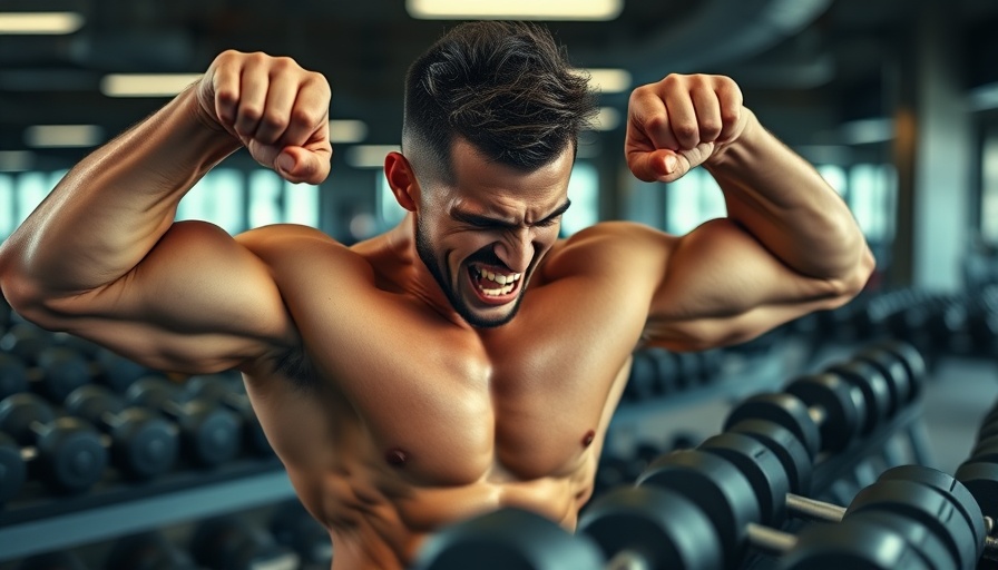 Athletic man focused on bicep curls in gym, related to caloric needs.