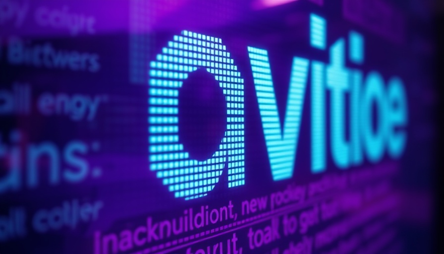 Abstract digital display with glowing words reflecting on a curved surface.