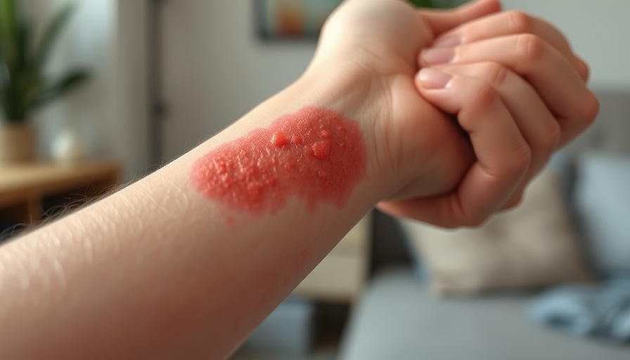 Person scratching forearm due to irritation, highlighting skin rash.