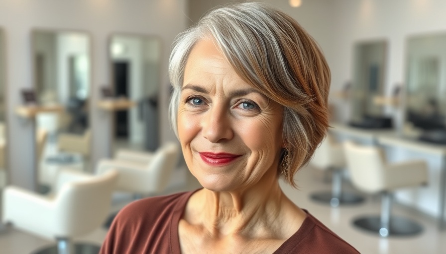Elegant woman over 70 with step haircut in a salon environment.