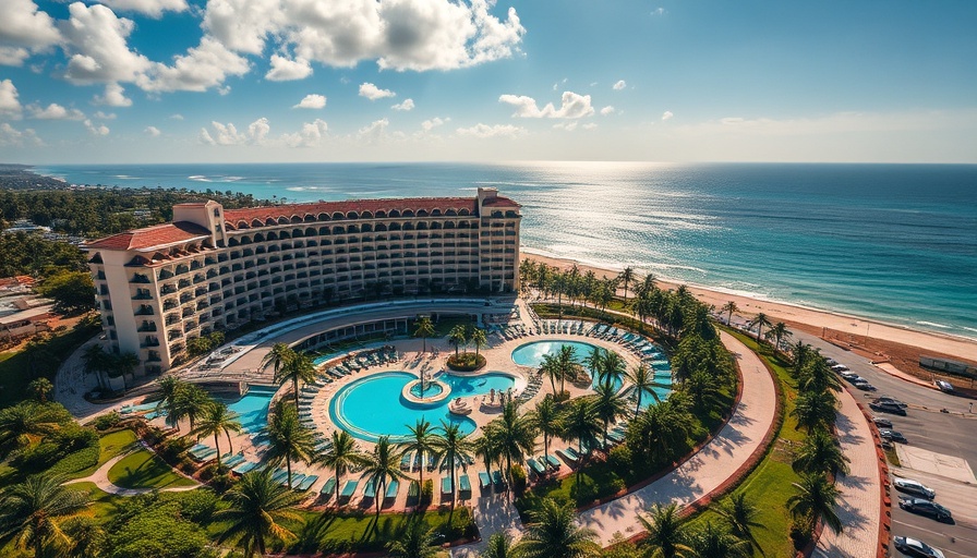 Aerial view of Hotel Riu Palace Cabo San Lucas with ocean and pools.
