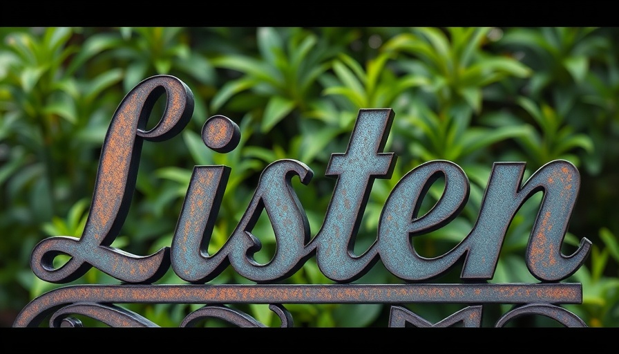 Artistic metal sculpture spelling Listen, reflective listening in fine dining.