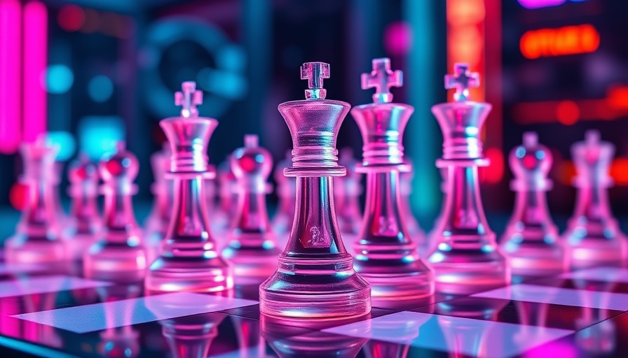 Futuristic chessboard in digital glow, symbolizing strategic PPC strategies for SaaS