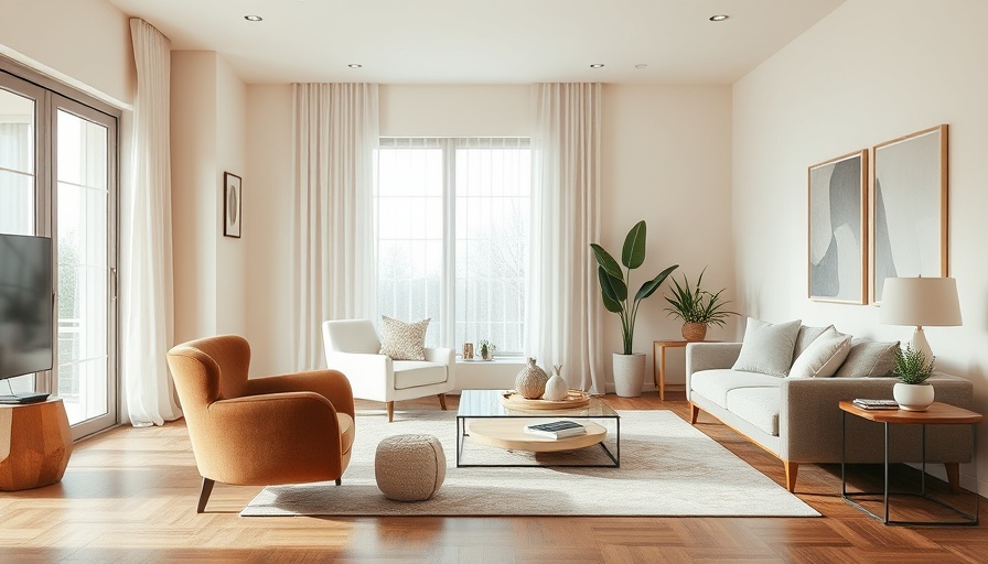 Modern minimalist living room with stylish furniture.