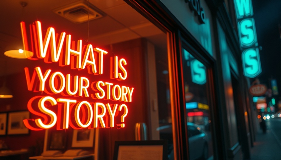 Glowing neon sign in shop window, urban street setting