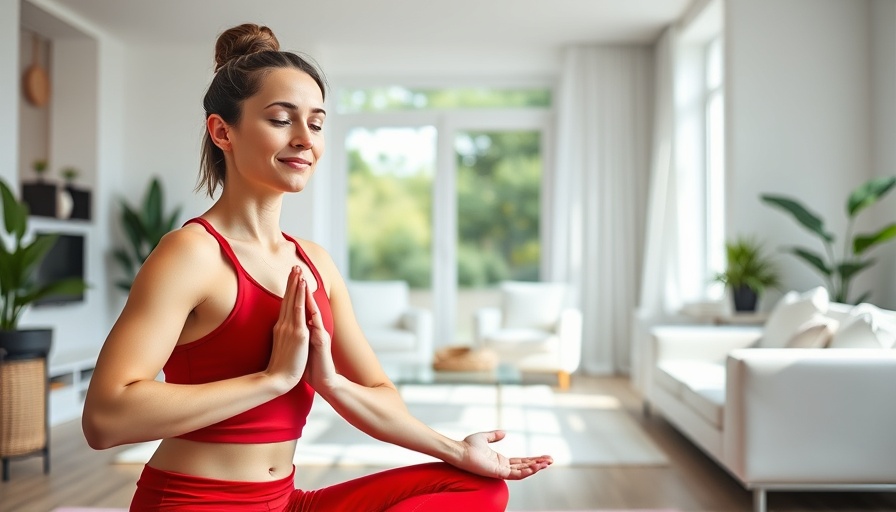 Woman performing fart yoga for gas relief in a modern living room.