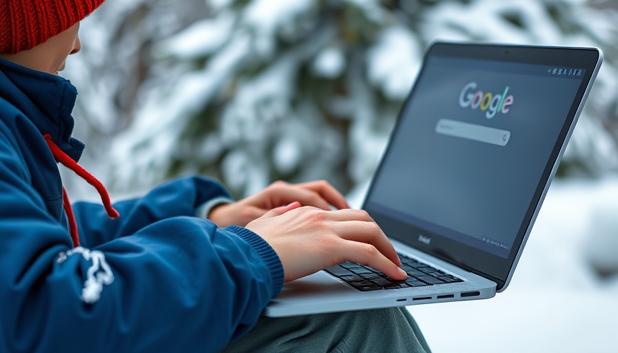 Person using laptop outdoors in snow, perfect for build a Zoho website.