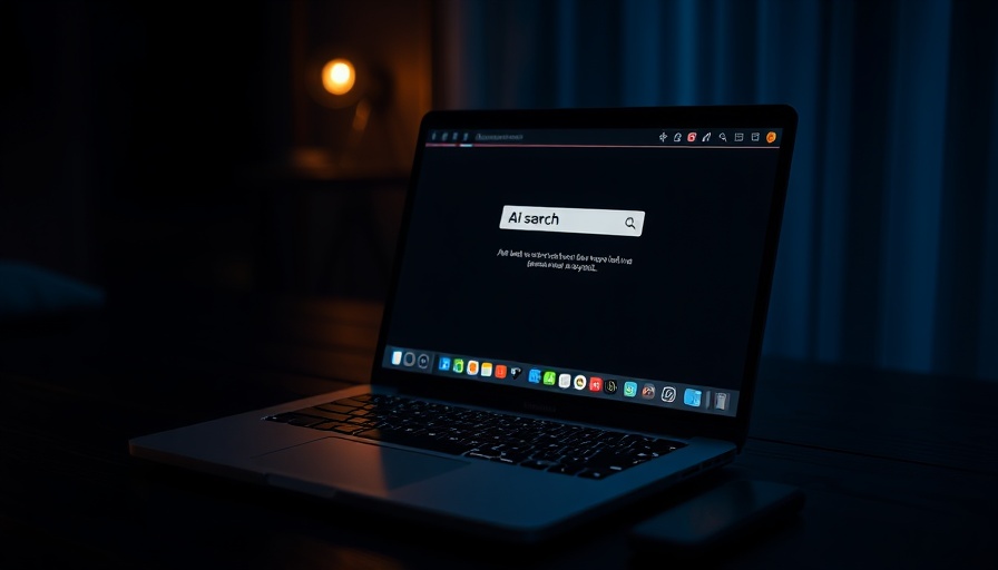 Dimly lit laptop screen with AI search interface, reflecting global expansion risks in AI search.