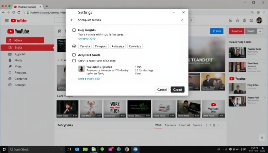 YouTube Studio settings screen for sharing performance data with brands.