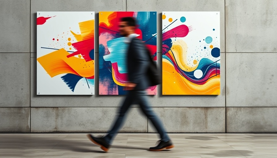 Colorful abstract poster mockups on concrete wall with blurred figure