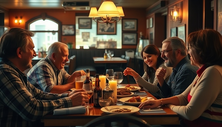Group dining at a cozy restaurant, enjoying a family meal.