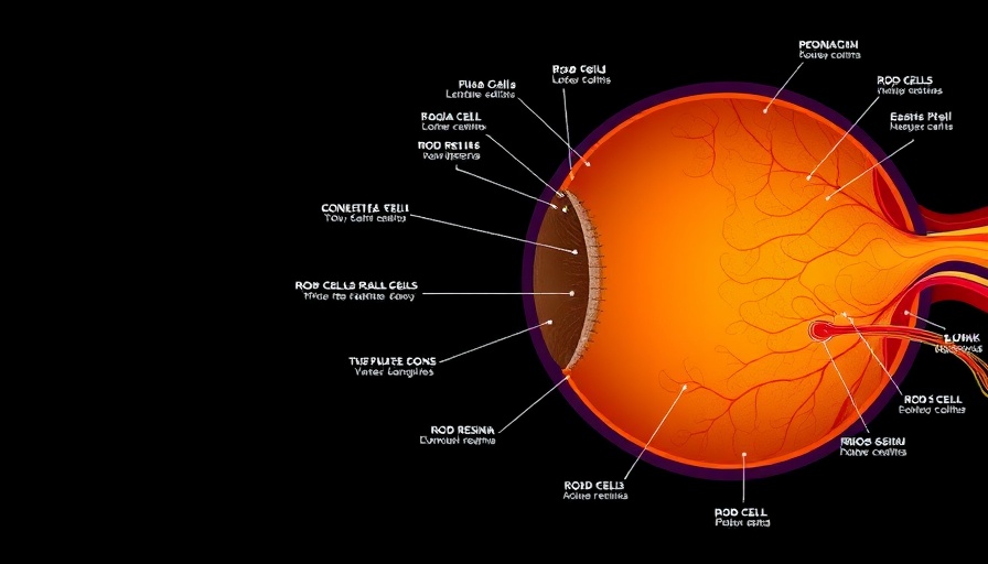Retina cross-section with cone and rod cells, educational graphic.
