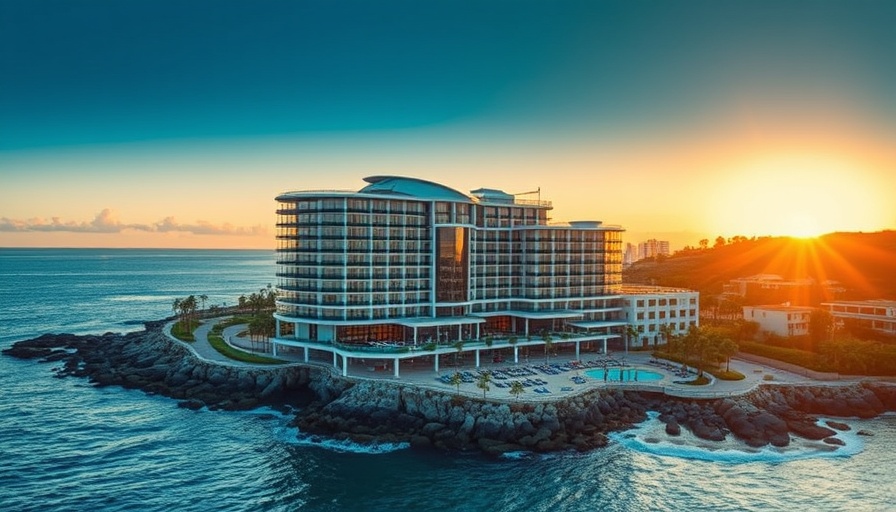 Aerial view of best luxury hotel in Mexico at sunset.