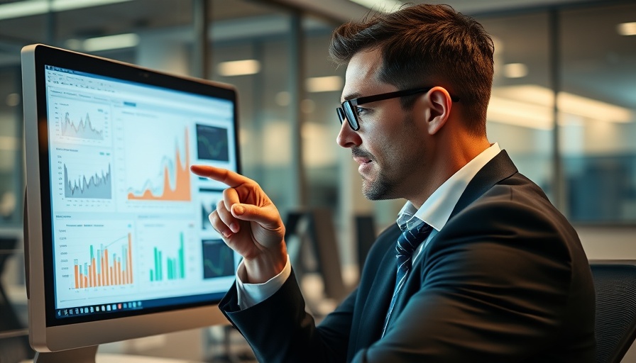 Businessman analyzing data to follow up with prospects after website visits in a modern office.