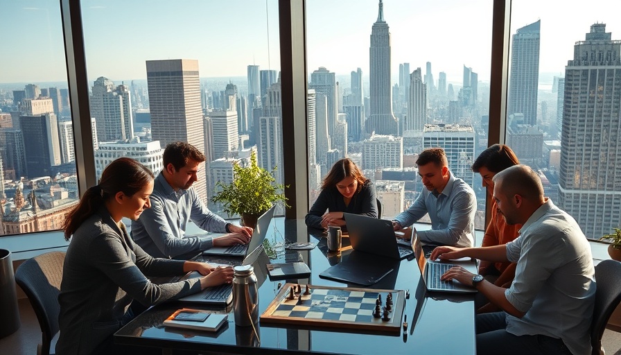 Digital marketing team working in London office with city view.