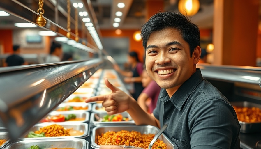 Joyful person at an authentic Filipino fast food joint buffet.