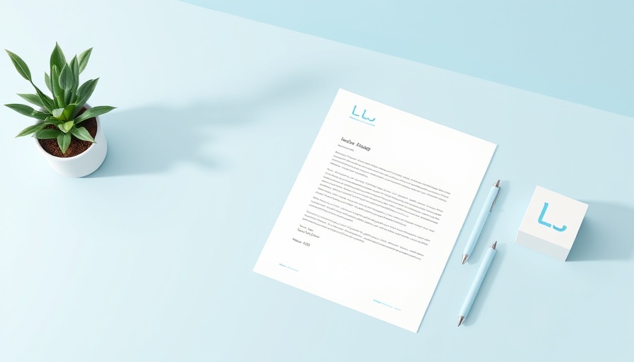 Minimalist stationery with white letterhead on light blue surface for social media header design.