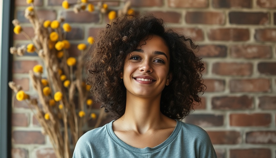 Woman standing against a brick wall among dried flowers