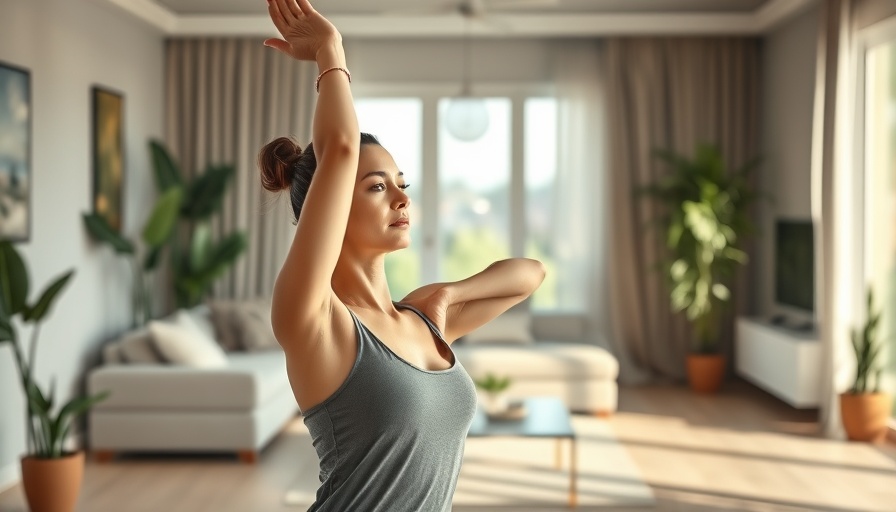 Calm woman practicing yoga for overall wellness in serene living room.
