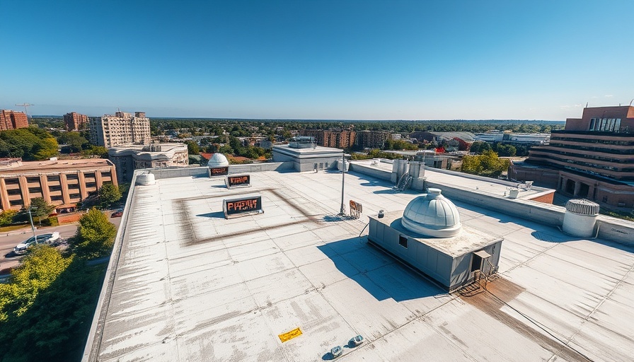 Commercial roof with warning signs to prevent roof leaks.