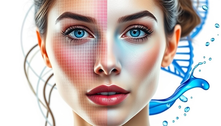 AI-assisted medical skincare system with digital features and DNA helix.
