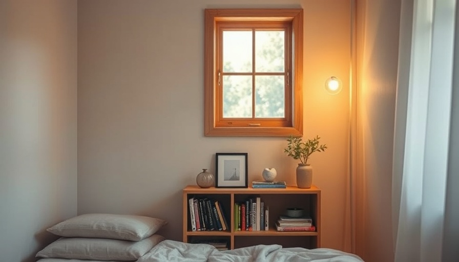 Minimalist bedroom corner with decor under window in home extension.