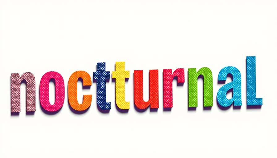 Colorful vintage halftone text effect spelling 'nocturnal'