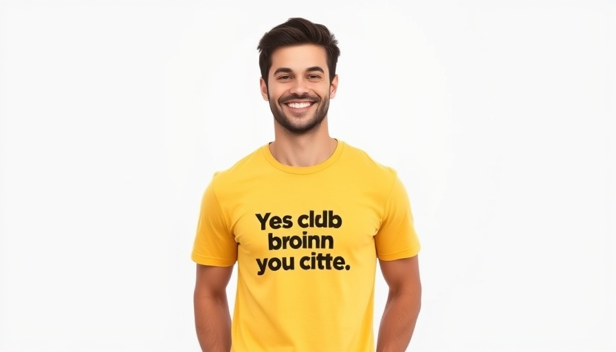Smiling man in yellow t-shirt with 'Let Demand Decide' text, plain background.