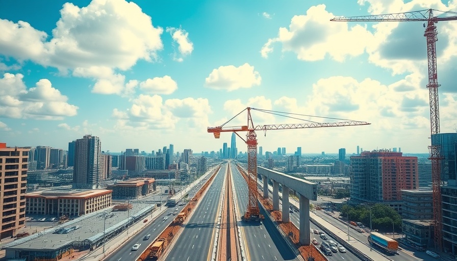 I-610 Project Completion: Highway construction with crane and beams.