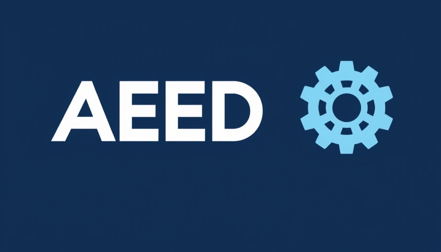 AED logo with gear symbol, equipment industry leaders development.