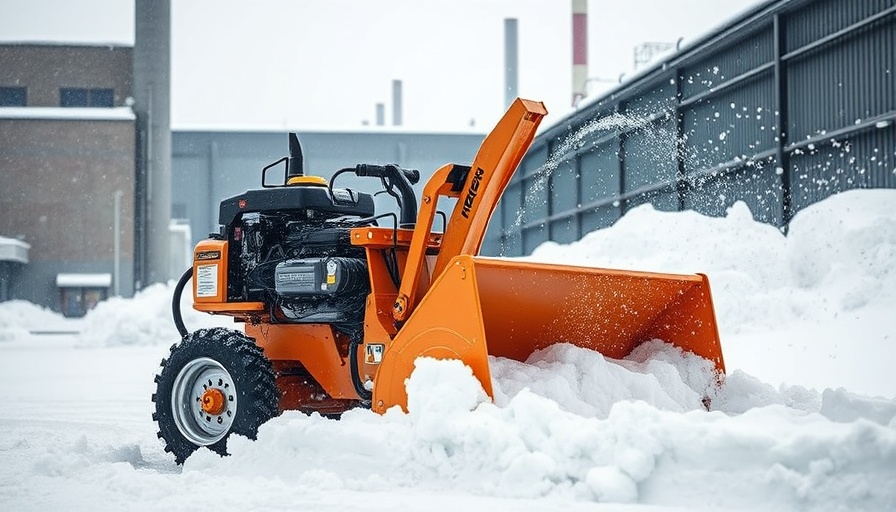 Heavy-duty snow blower clearing snow in an industrial area.