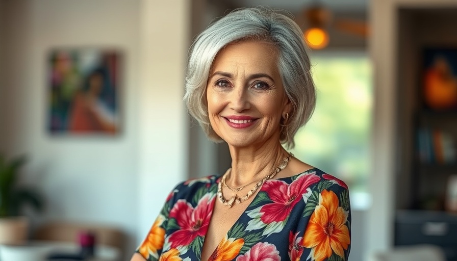 Stylish woman with silver hair celebrating Fierce Aging Day.
