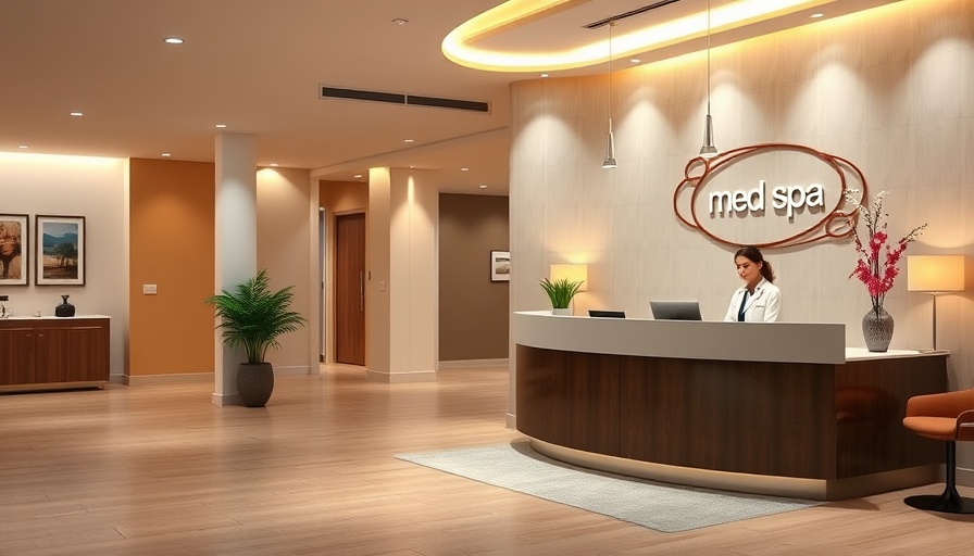 Modern med spa reception area ensuring safety standards with warm design.