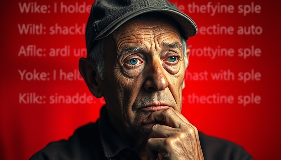 Man contemplating YouTube auto-dubbing feature with overlay text.