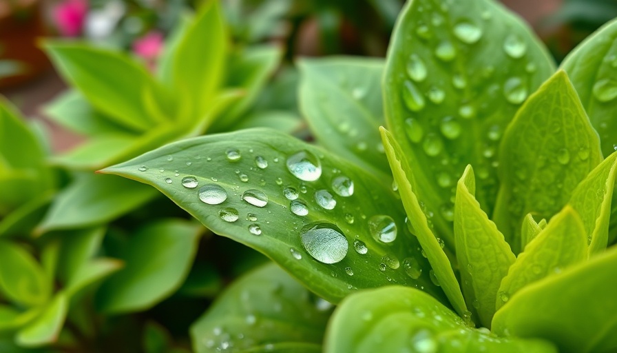Lush green plant with coherent water droplets highlighting benefits.