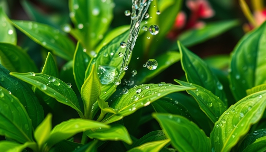 Close-up of plants being watered in a garden, emphasizing coherent water benefits.