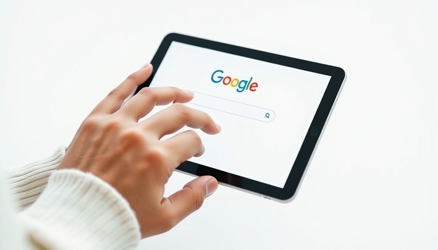 Hands using tablet with Google search for digital marketing strategies.