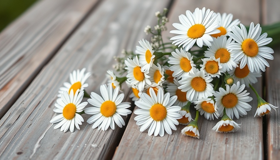 Chic floral decor with daisies on rustic wooden deck.
