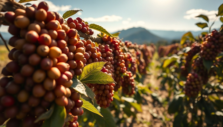 Coffee beans drying in mountainous landscape, highlighting EUDR coffee production compliance.