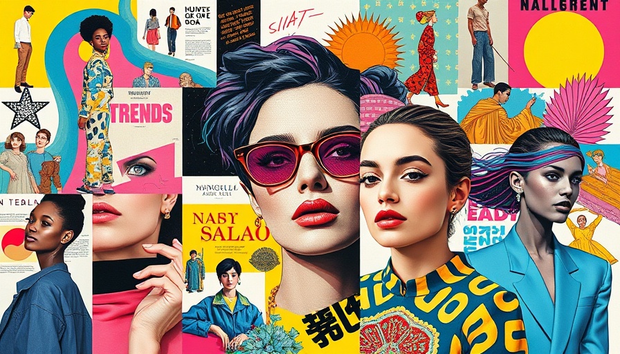Graphic Design Trends 2025 collage with diverse styles and elements.