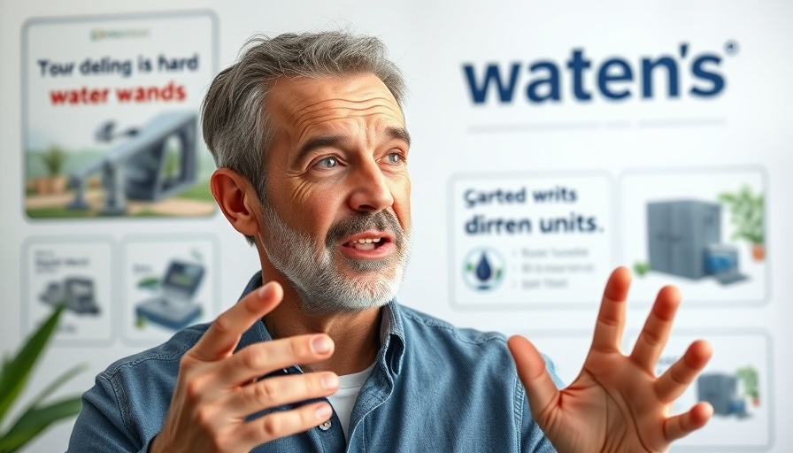 Coherent water explained by a man with promotional wellness products.