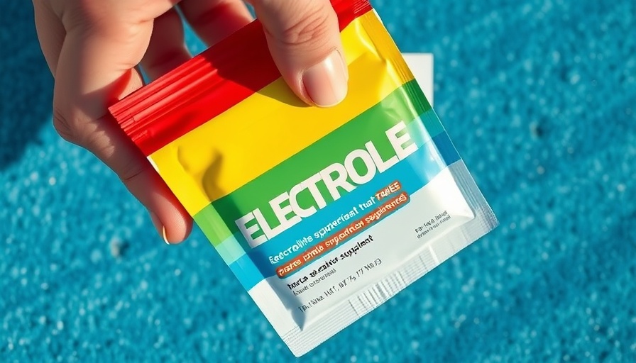 Electrolyte supplement packets on blue texture, close-up view.