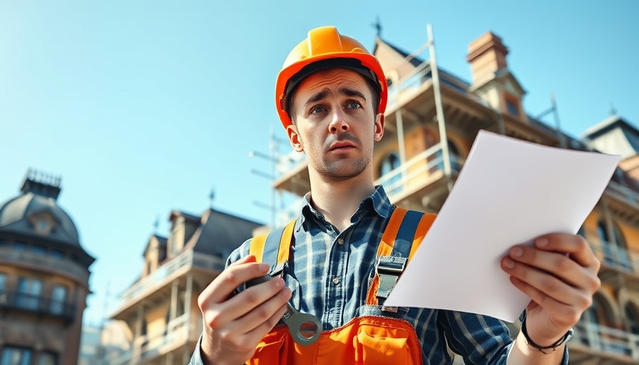 Confused worker with scaffolding background, domestic & commercial scaffolding.