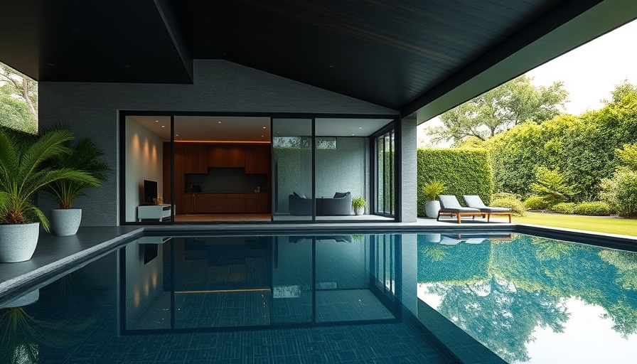 Modern garden building installation near me, sleek design by pool.