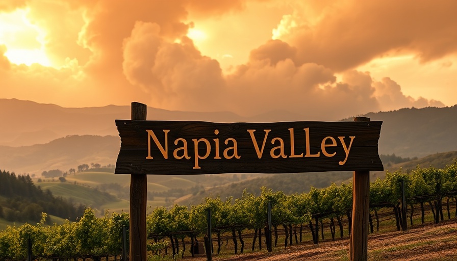 Pickett Fire smoke over Napa Valley vineyards sign